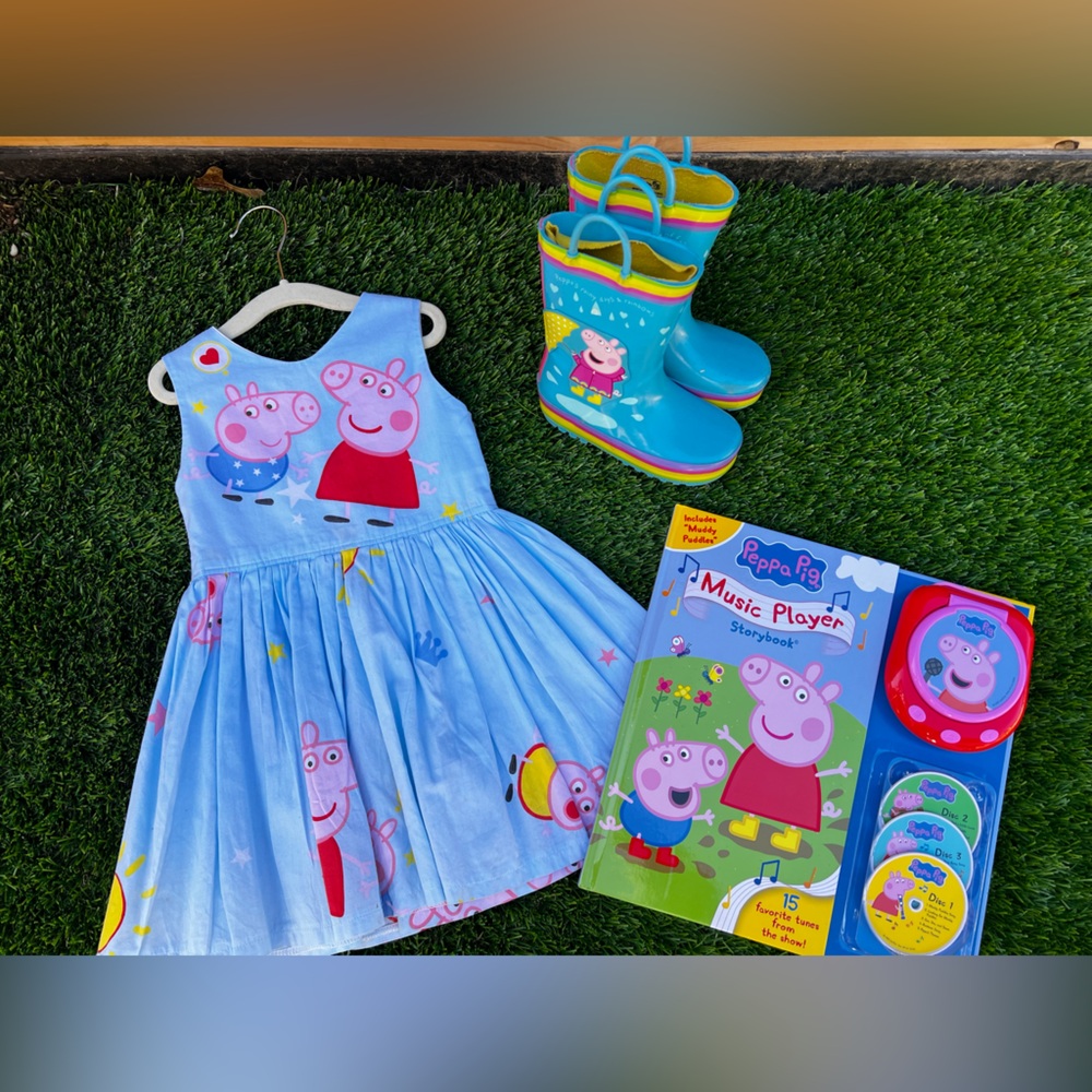 Toddler Peppa Pig Dress, Rainboots & CD Player LOT (2-3T)